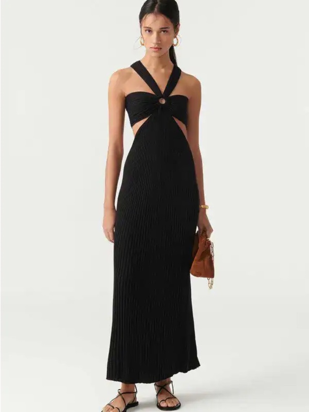 ba&sh NWT Black Maxi Dress with Twist Ring and Side Cutouts